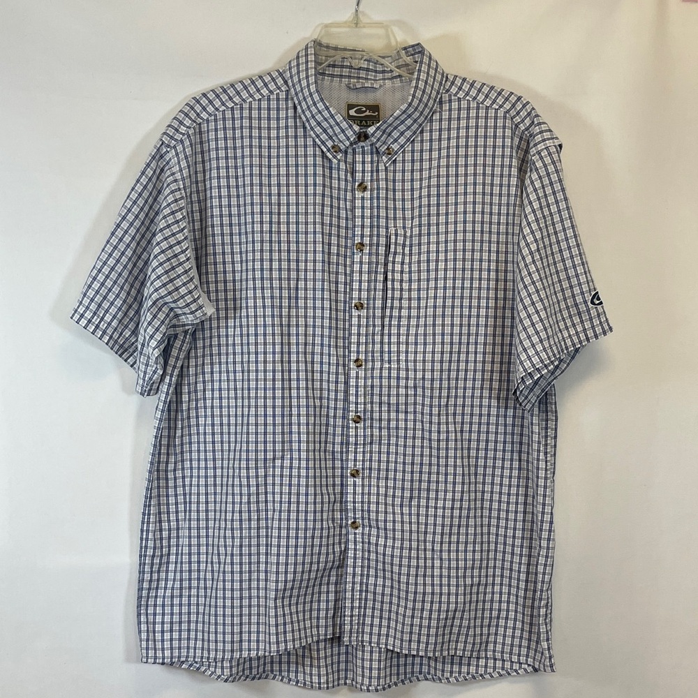 Drake Waterfowl Men's FeatherLite Plaid Button Down Shirt S/S Blue White Vented